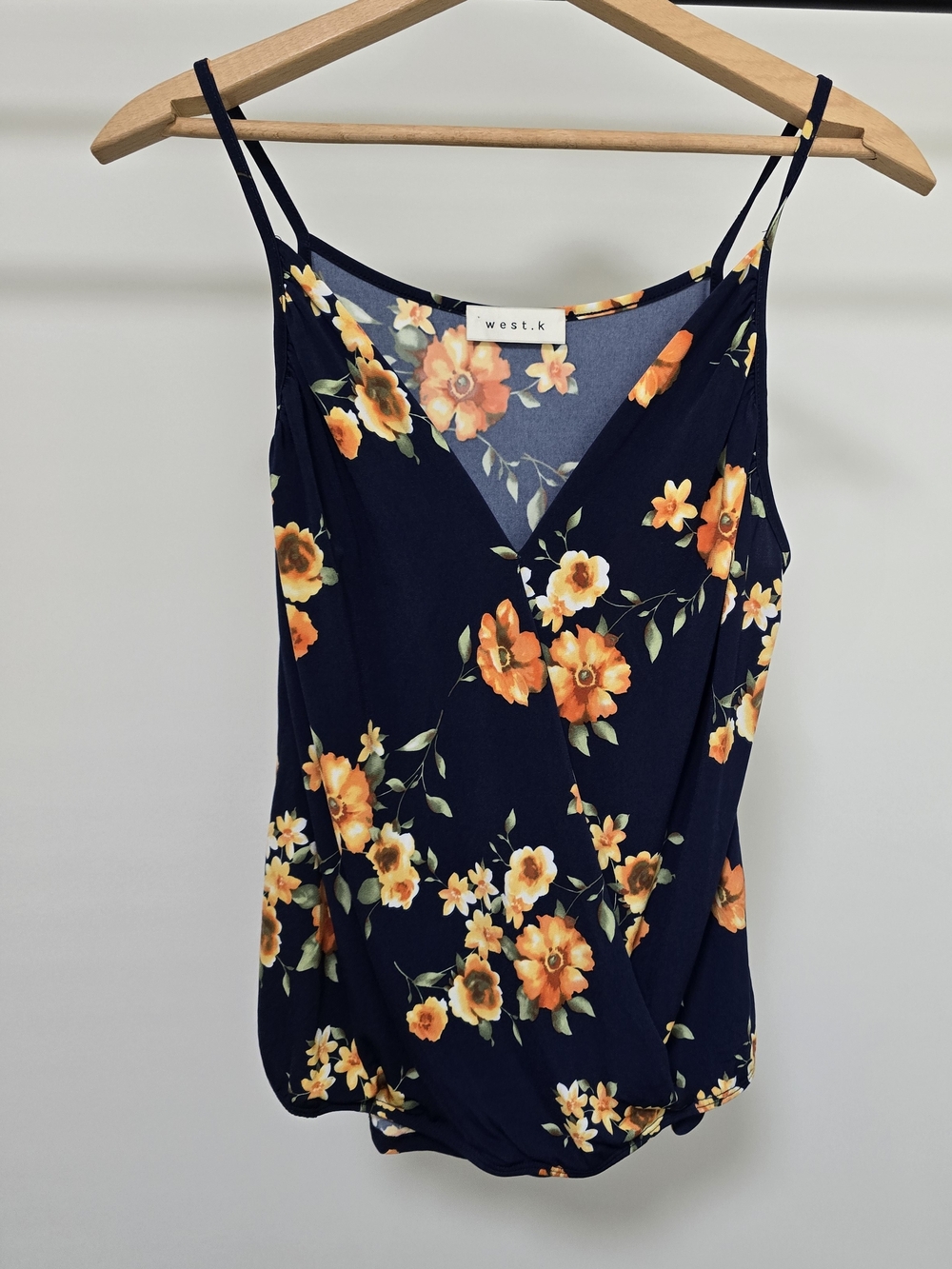 West K Navy Floral Wrap Cami Top - Orange Floral